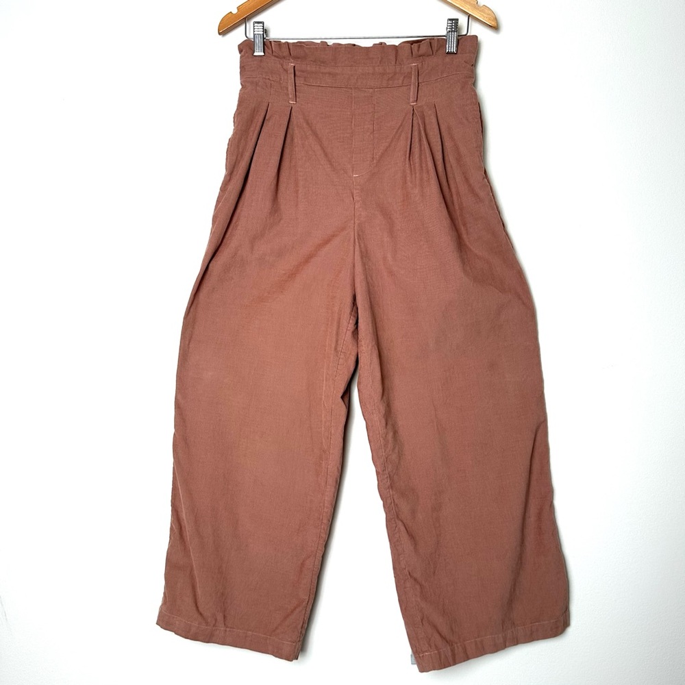 Paper Bag Waist Culotte Pants Stretchy Wide Leg Corduroy High Rise Minimalist